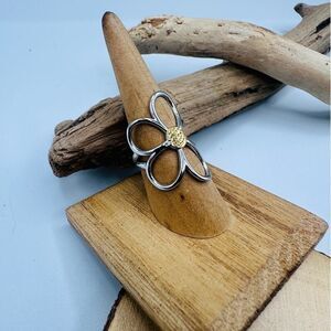 Silver & Gold Flower Statement Ring- Stainless Steel 18K